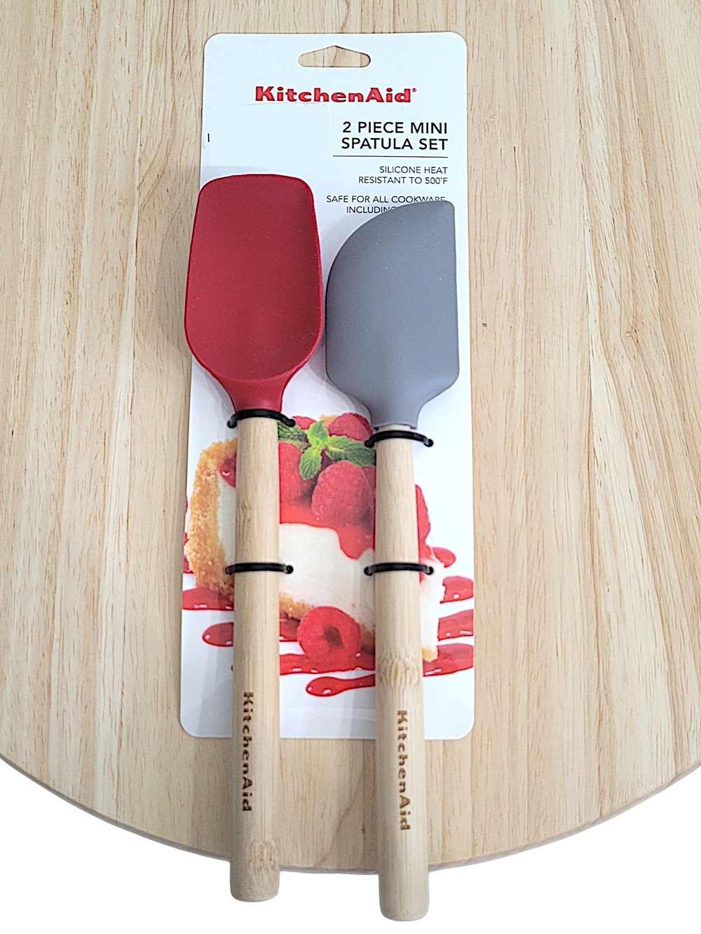 KitchenAid Mini Silicone Spatula Set - Red & Gray with Bamboo Handles